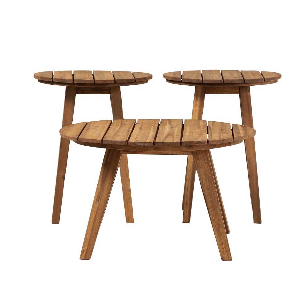 3-Piece Acacia Round Coffee Table and Side Tables - Brown 3-Piece Acacia Round Coffee Table and Side Tables - Brown