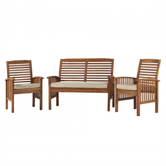 3-Piece Acacia Patio Chat Set - Brown