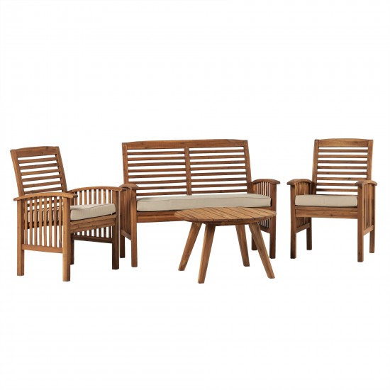 4-Piece Acacia Wood Conversation Set - Brown