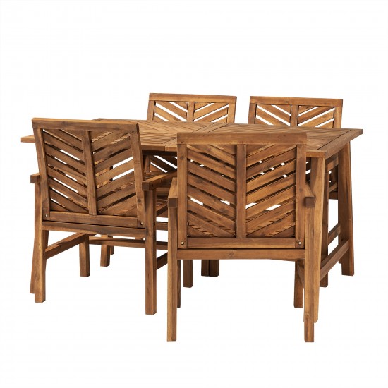 Solid Acacia Wood 5-Piece Chevron Dining Set - Brown