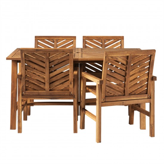 Solid Acacia Wood 5-Piece Chevron Dining Set - Brown