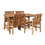 Solid Acacia Wood 5-Piece Chevron Dining Set - Brown