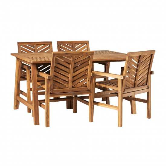 Solid Acacia Wood 5-Piece Chevron Dining Set - Brown