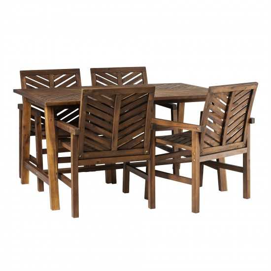 Solid Acacia Wood 5-Piece Chevron Dining Set - Dark Brown