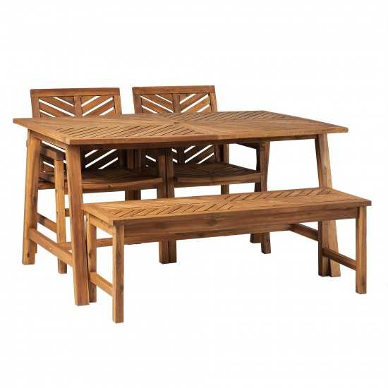 Solid Acacia Wood 4-Piece Chevron Dining Set - Brown