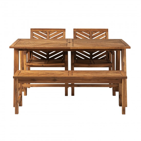 Solid Acacia Wood 4-Piece Chevron Dining Set - Brown