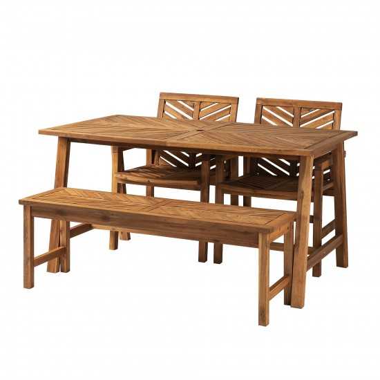 Solid Acacia Wood 4-Piece Chevron Dining Set - Brown