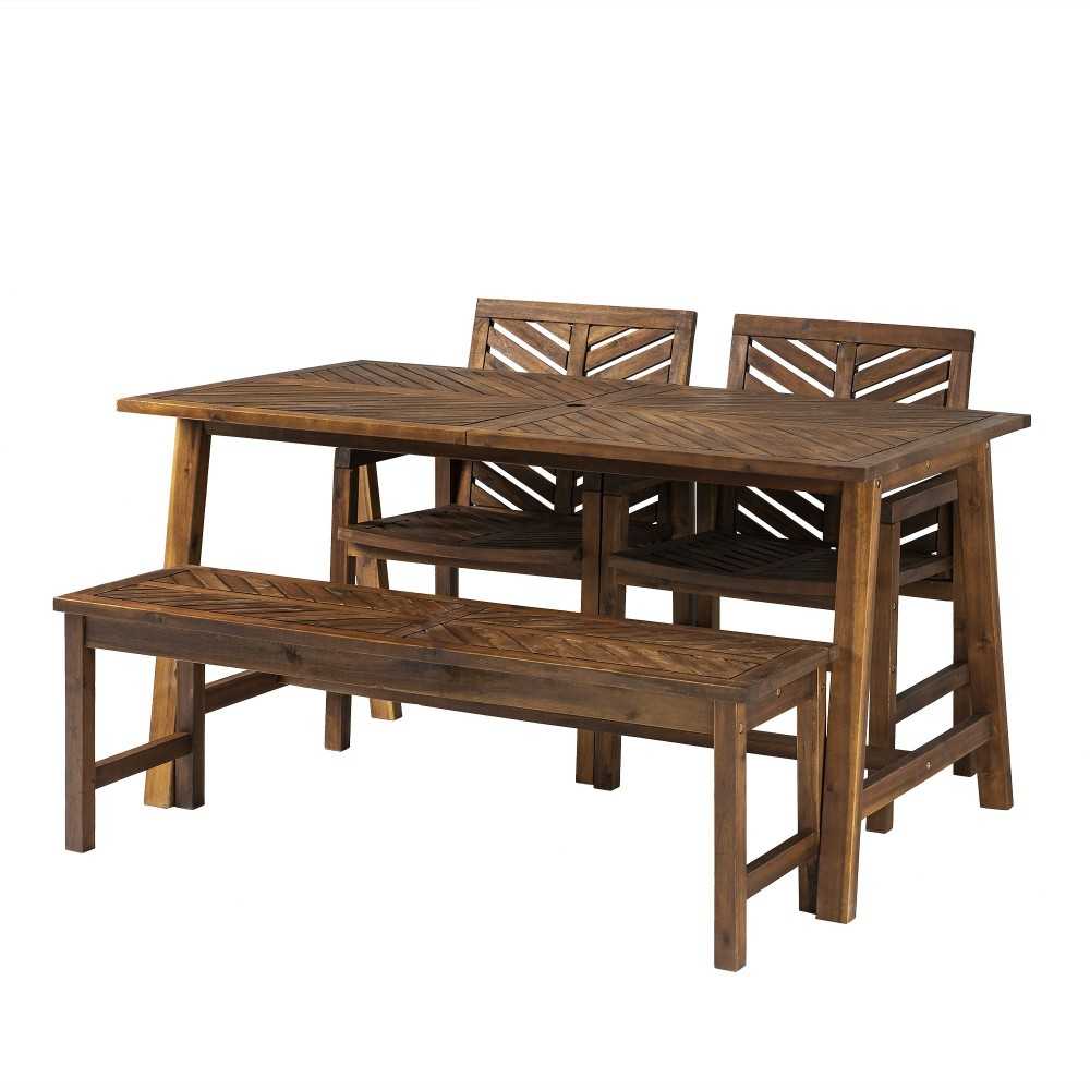 Solid Acacia Wood 4-Piece Chevron Dining Set - Dark Brown Solid Acacia Wood 4-Piece Chevron Dining Set - Dark Brown