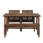 Solid Acacia Wood 4-Piece Chevron Dining Set - Dark Brown