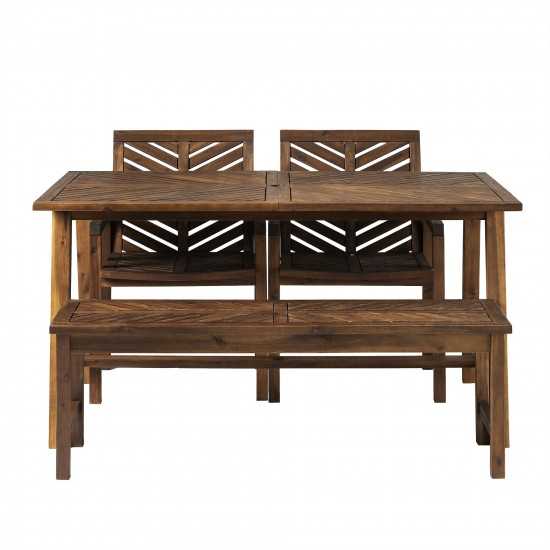 Solid Acacia Wood 4-Piece Chevron Dining Set - Dark Brown
