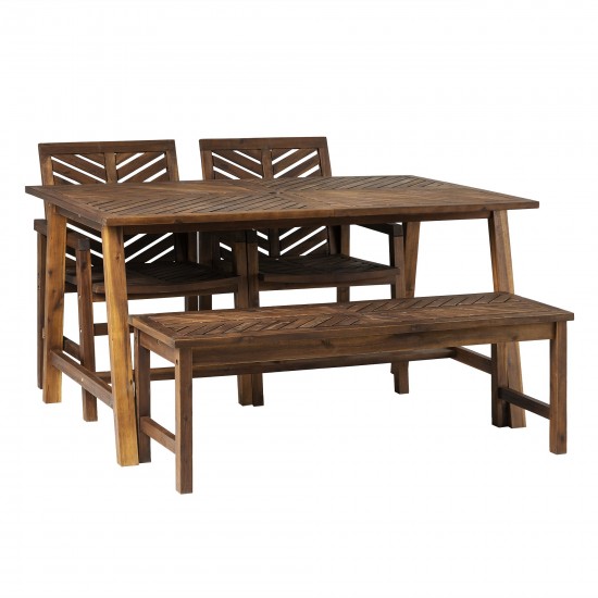 Solid Acacia Wood 4-Piece Chevron Dining Set - Dark Brown