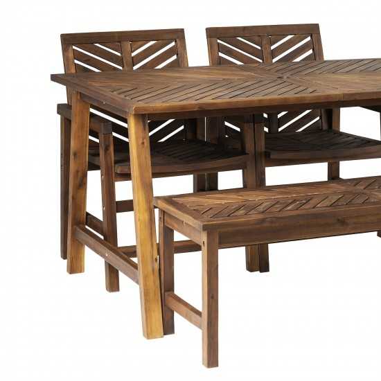 Solid Acacia Wood 4-Piece Chevron Dining Set - Dark Brown