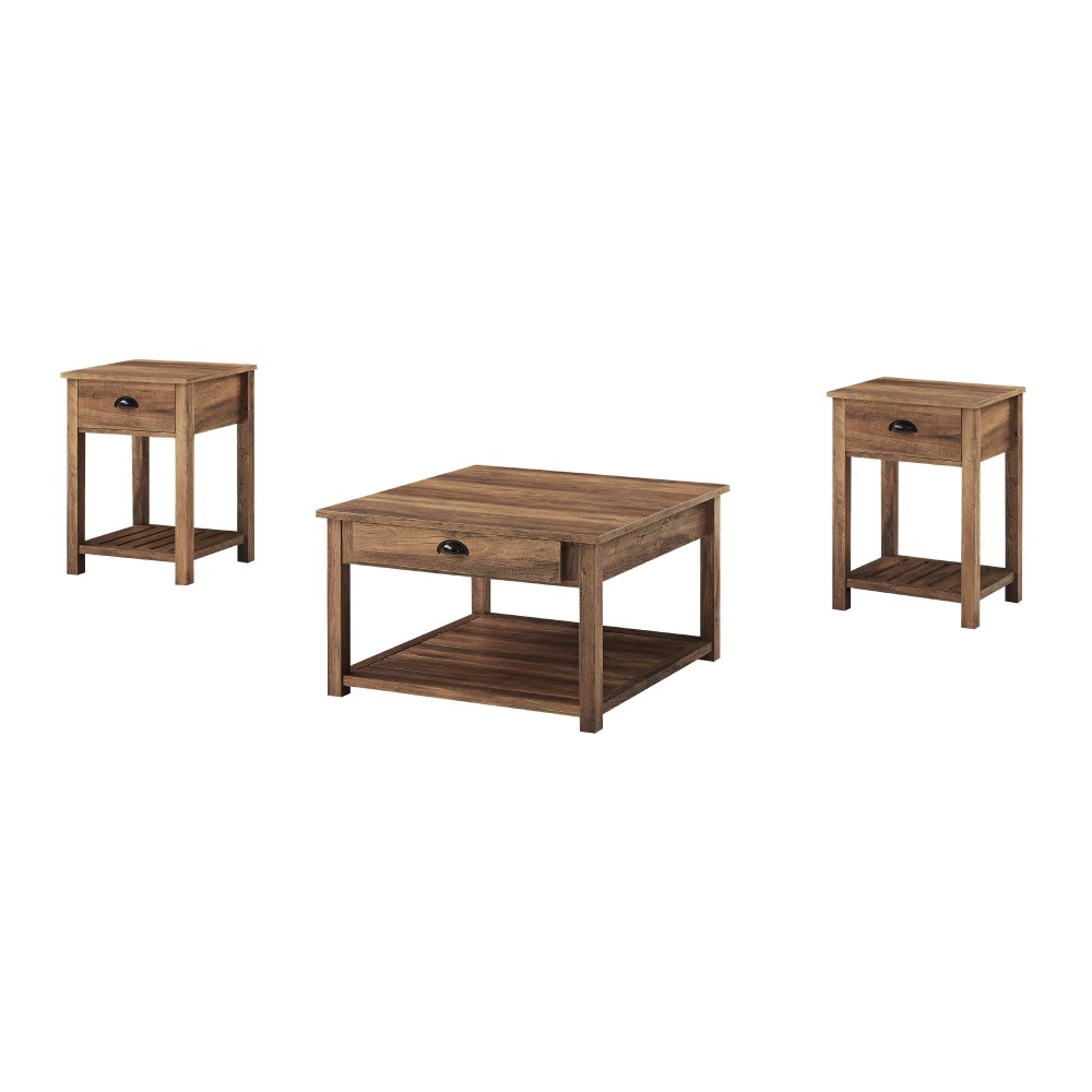 3-Piece Country Coffee Table and Side Table Set - Rustic Oak