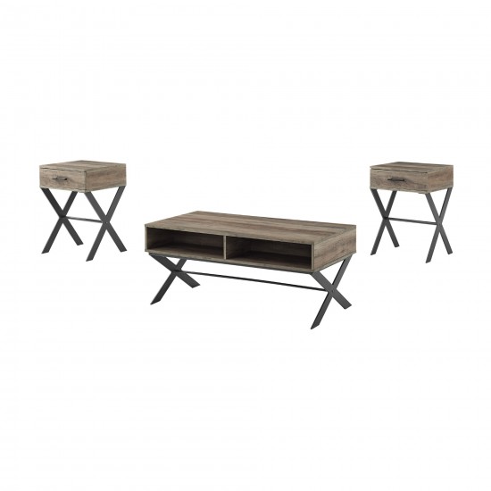 3-Piece X Leg Metal and Wood Living Room Table Set - Grey Wash