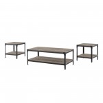 3-Piece Rustic Angle Iron Coffee Table Set - Grey Wash