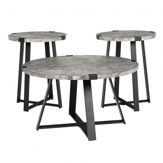3 Piece Metal Wrap Coffee & Side Table Group - Dark Concrete