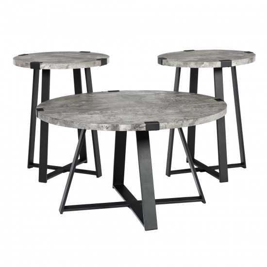 3 Piece Metal Wrap Coffee & Side Table Group - Dark Concrete