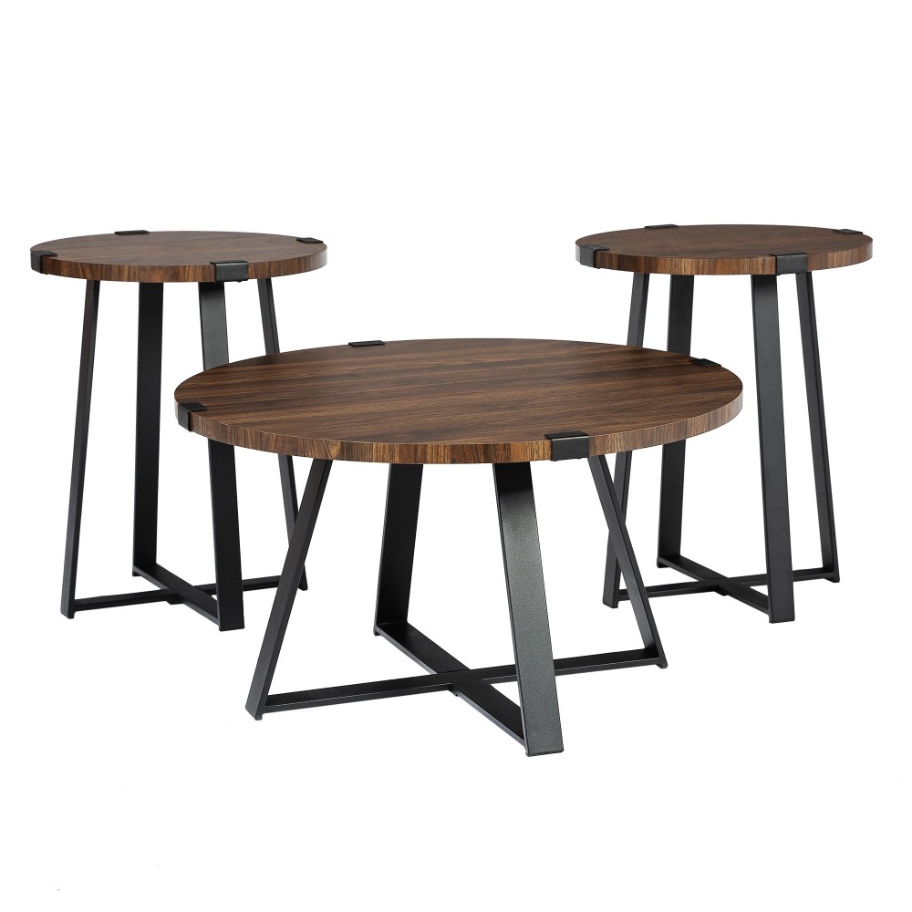 3 Piece Metal Wrap Coffee & Side Table Group - Dark Walnut