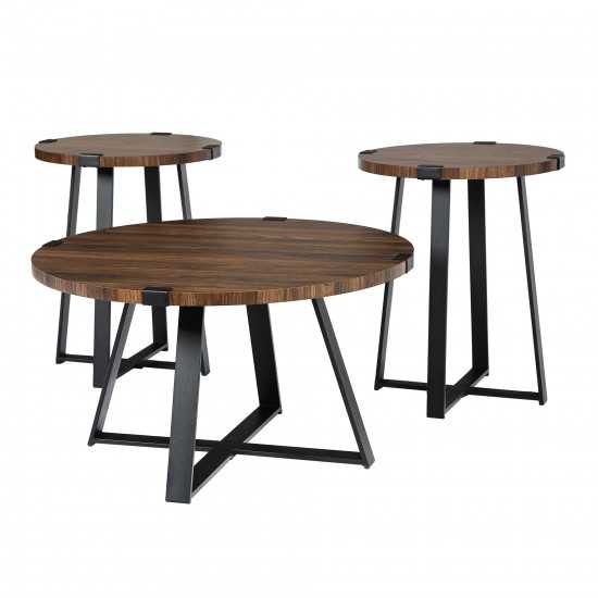 3 Piece Metal Wrap Coffee & Side Table Group - Dark Walnut