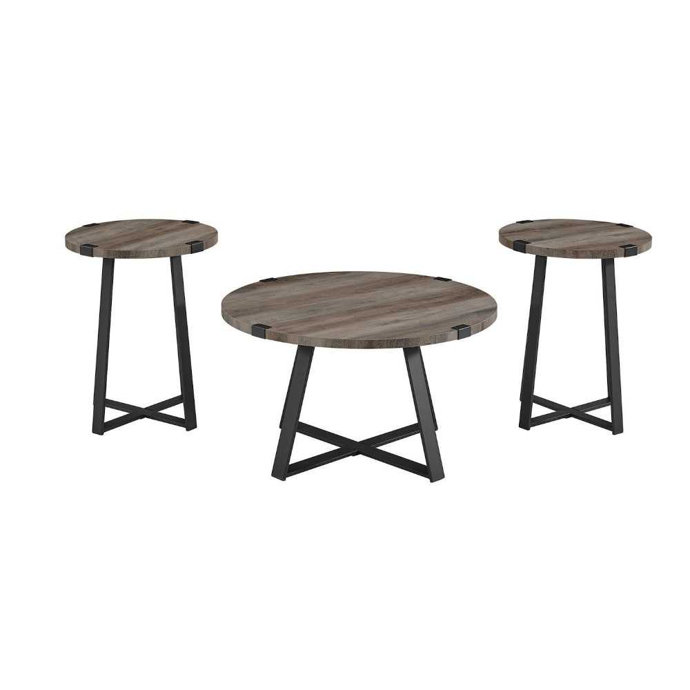 3 Piece Metal Wrap Coffee & Side Table Group - Grey Wash 3 Piece Metal Wrap Coffee & Side Table Group - Grey Wash