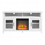 Farmhouse Glass Door Fireplace TV Stand for TVs up to 65” – Brushed White