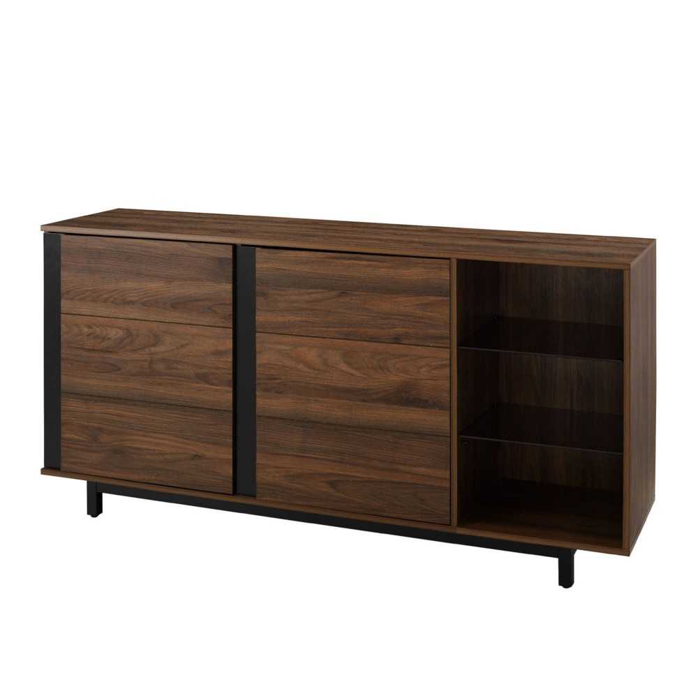 Contemporary 2 Door Smoked Glass Shelf Sideboard – Dark Walnut