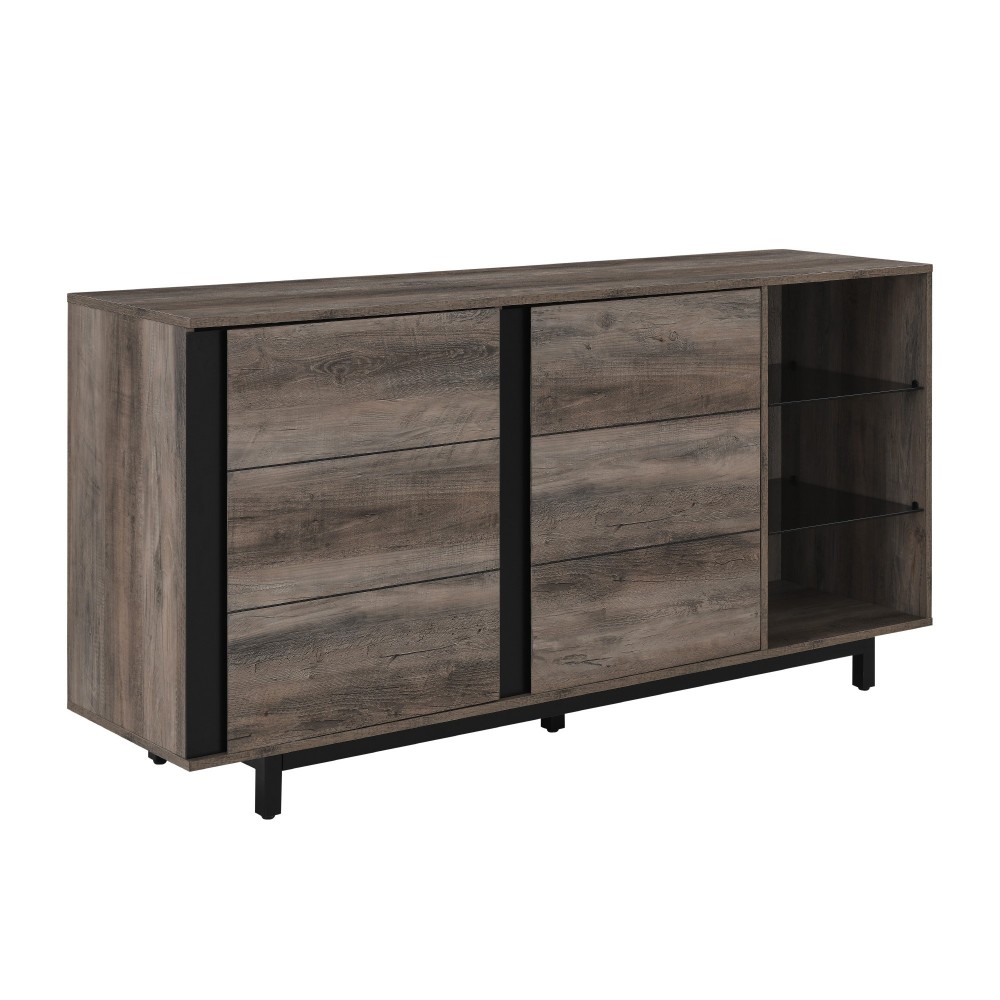 Contemporary 2 Door Smoked Glass Shelf Sideboard – Grey Wash