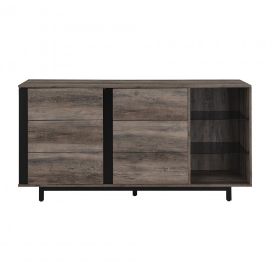 Contemporary 2 Door Smoked Glass Shelf Sideboard – Grey Wash