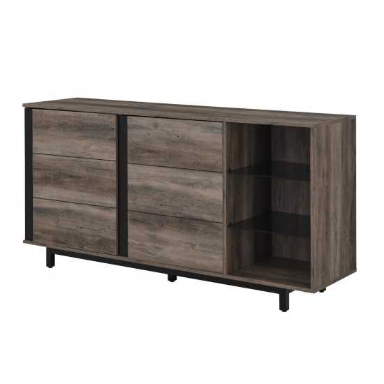 Contemporary 2 Door Smoked Glass Shelf Sideboard – Grey Wash