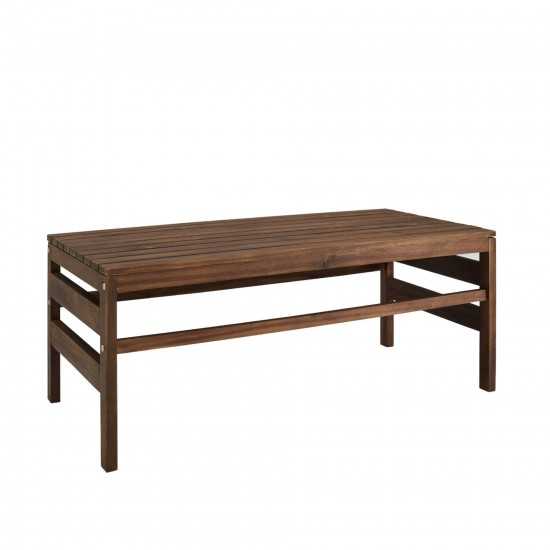 Modern Slat-Top Solid Acacia Wood Outdoor Coffee Table – Dark Brown