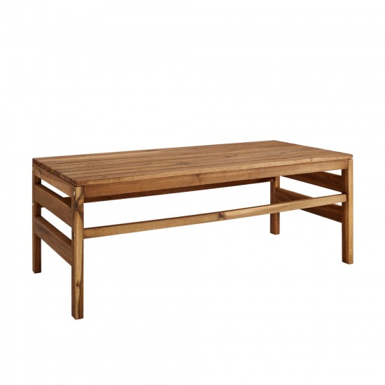 Modern Slat-Top Solid Acacia Wood Outdoor Coffee Table – Brown