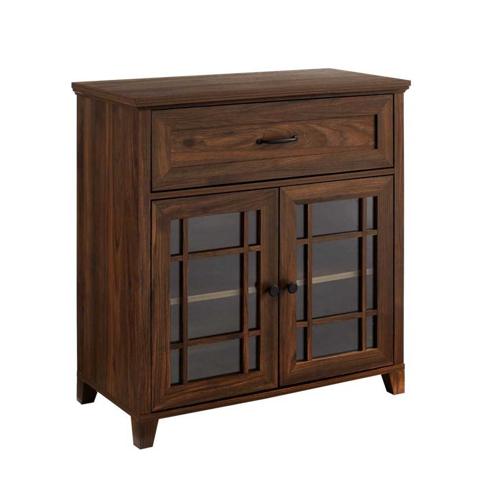 Classic Detailed Glass Double Door Accent Cabinet – Dark Walnut