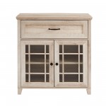 Classic Detailed Glass Double Door Accent Cabinet – White Oak