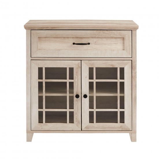 Classic Detailed Glass Double Door Accent Cabinet – White Oak