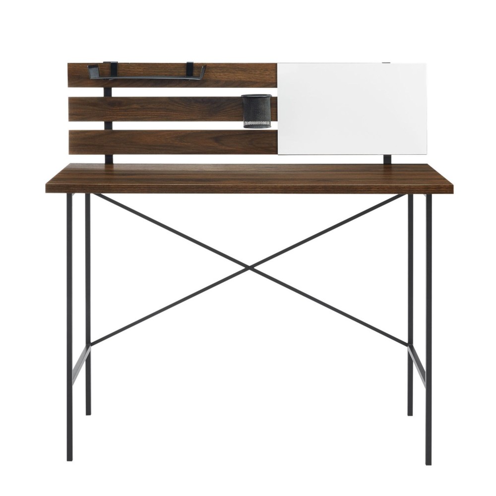 Urban Industrial Slat Back Metal-X Writing Desk – Dark Walnut