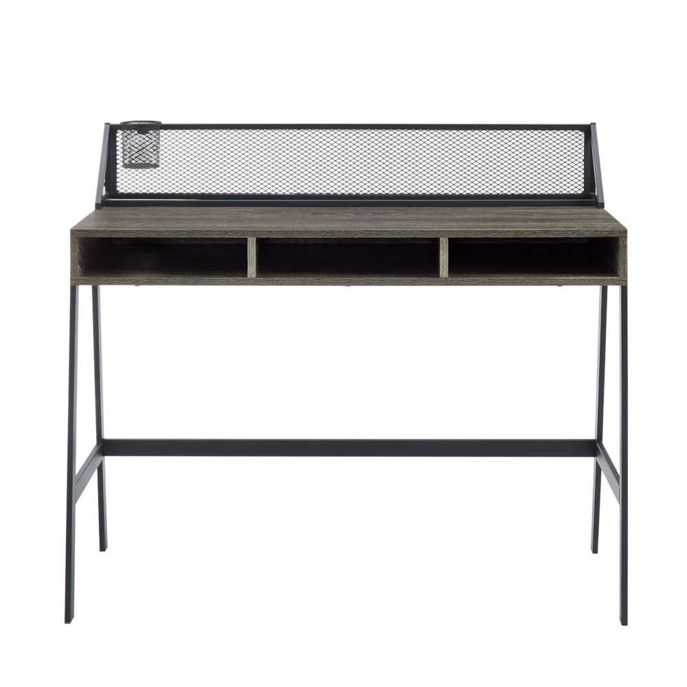 Urban Industrial Metal Mesh Back Writing Desk with Cubby Storage – Cerused Ash