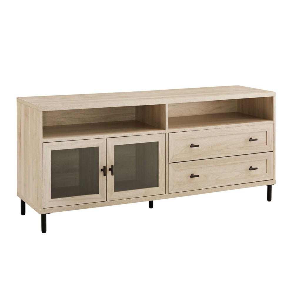 Contemporary 2-Drawer Glass Door TV Console for TVs up to 60” - Birch