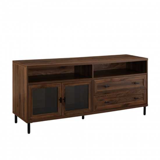 Contemporary 2-Drawer Glass Door TV Console for TVs up to 60” - Dark Walnut