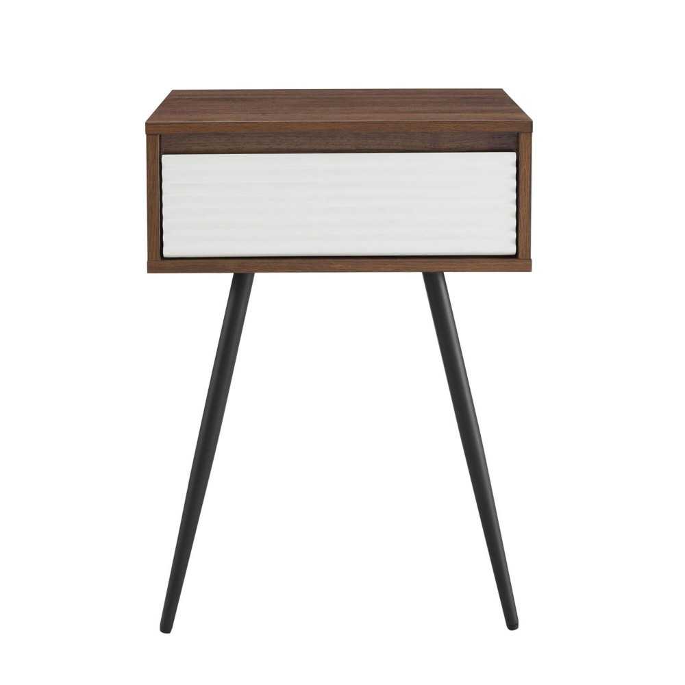 Contemporary Fluted Drawer Side Table – Dark Walnut