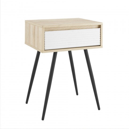 Contemporary Fluted Drawer Side Table – Birch/Solid White