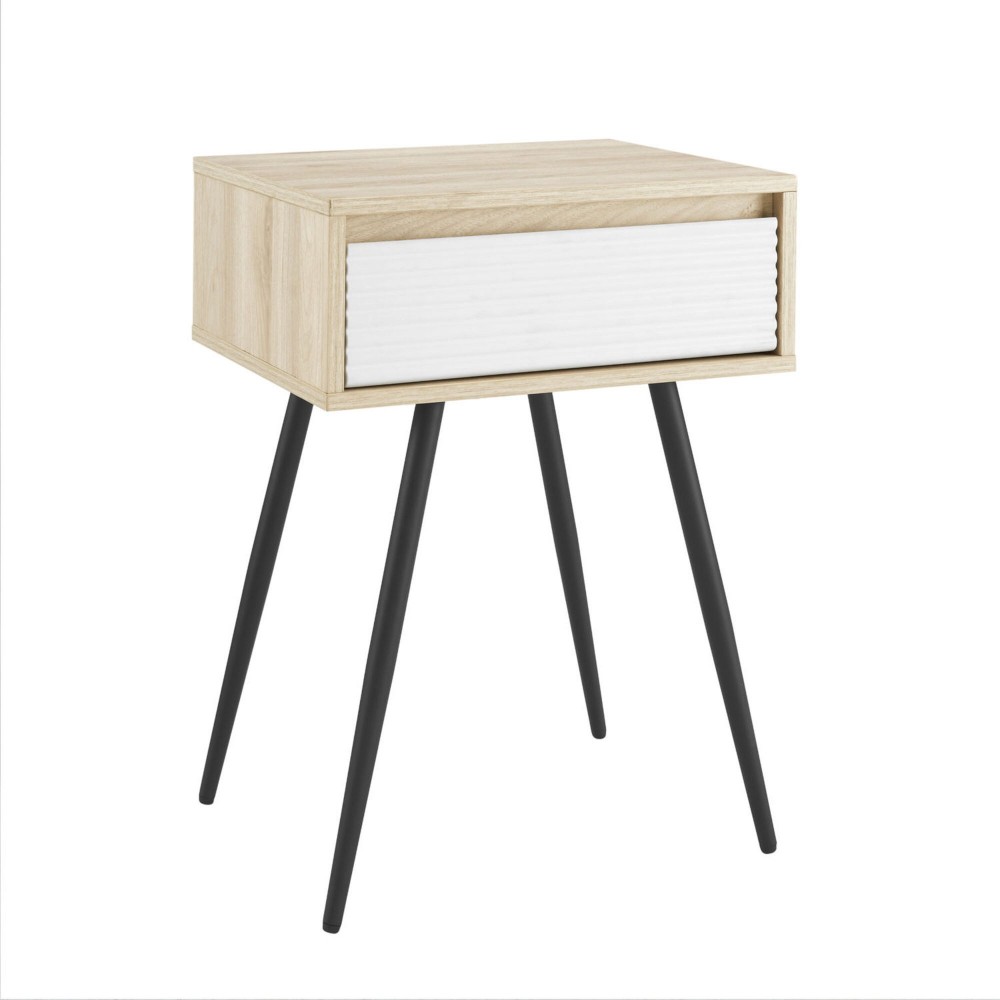Contemporary Fluted Drawer Side Table – Birch/Solid White Contemporary Fluted Drawer Side Table – Birch/Solid White