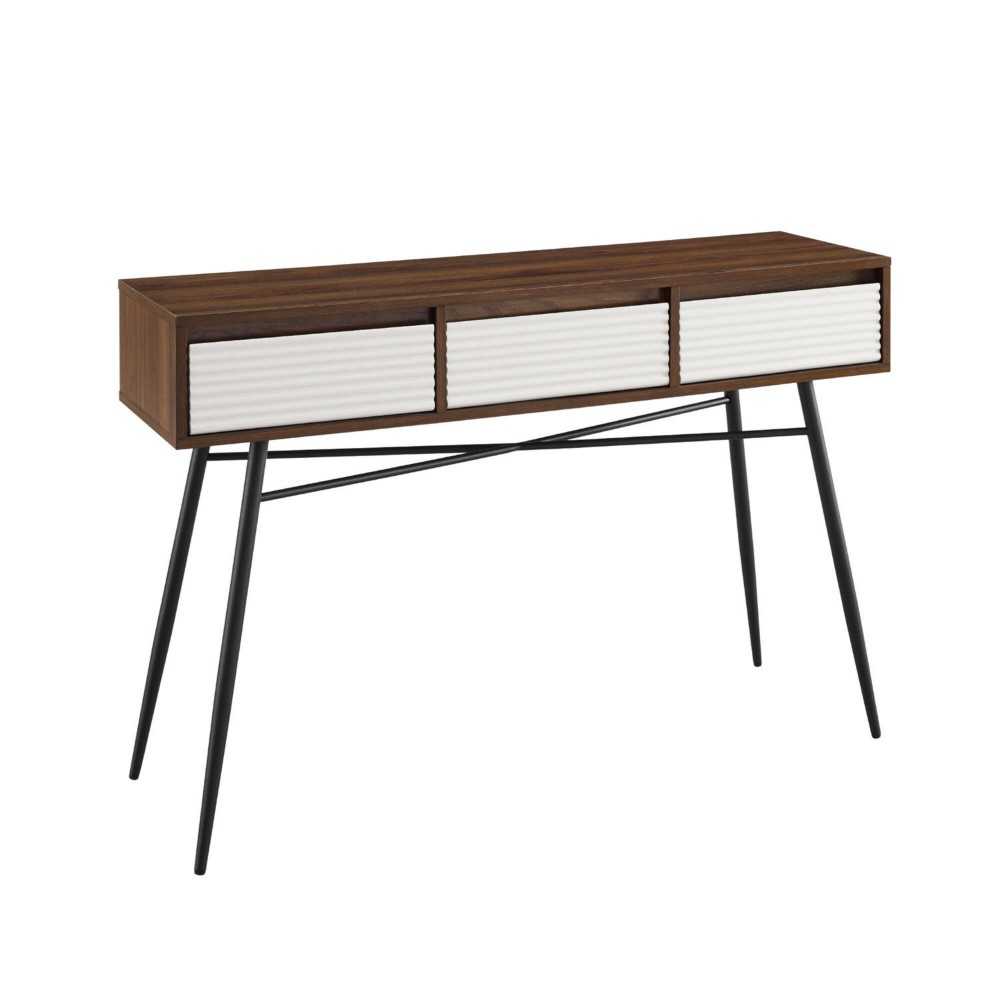 Contemporary Fluted 3-Drawer Entry Table – Dark Walnut