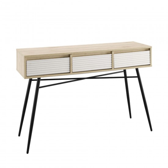 Contemporary Fluted 3-Drawer Entry Table – Birch/Solid White