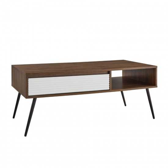 Contemporary Fluted Drawer Coffee Table – Dark Walnut