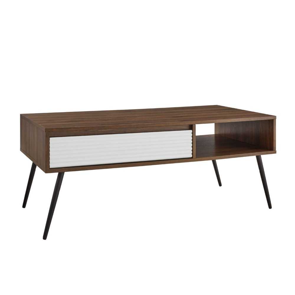 Contemporary Fluted Drawer Coffee Table – Dark Walnut Contemporary Fluted Drawer Coffee Table – Dark Walnut