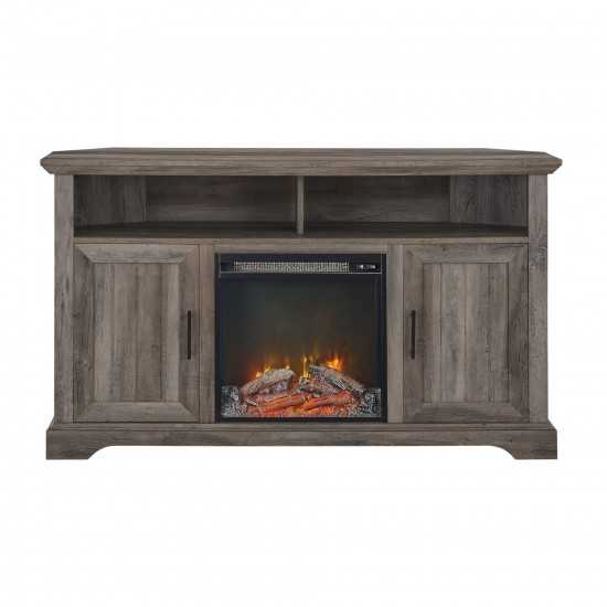 Coastal Grooved Door Fireplace Corner TV Stand for TVs up to 60” - Grey Wash