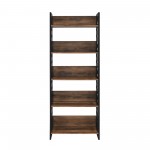 Modern Slat-Side 5 Shelf Bookcase – Solid Black and Rustic Oak
