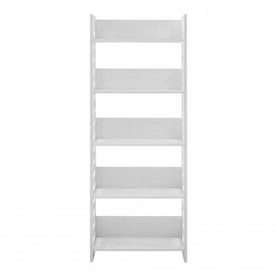 Modern Slat-Side 5-Shelf Bookcase – Solid White