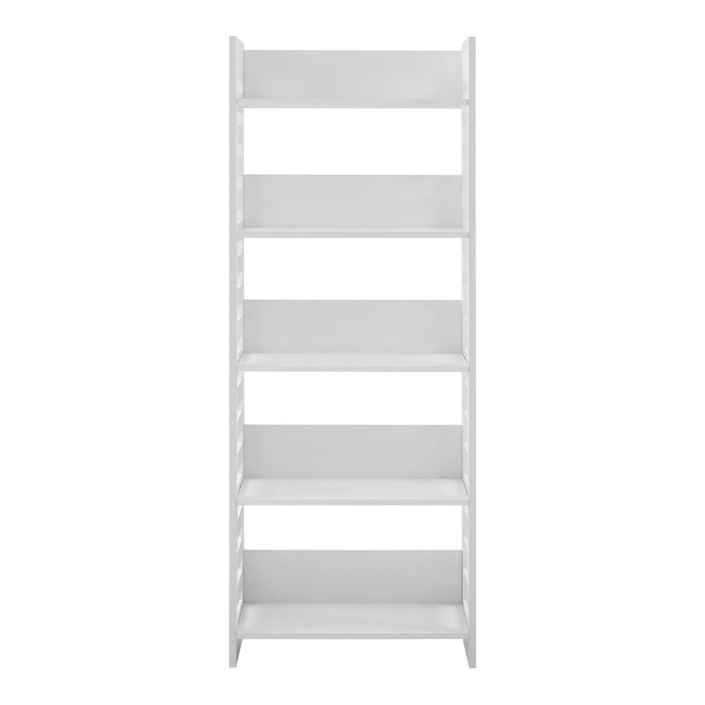 Modern Slat-Side 5-Shelf Bookcase – Solid White