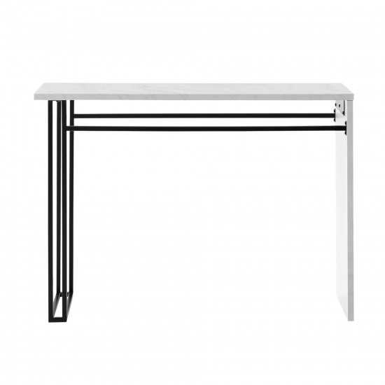 Contemporary Waterfall Metal and Wood Entry Table – Faux White Marble